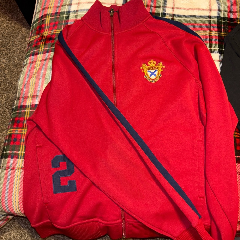 Red Track Jacket with Embroidered Crest